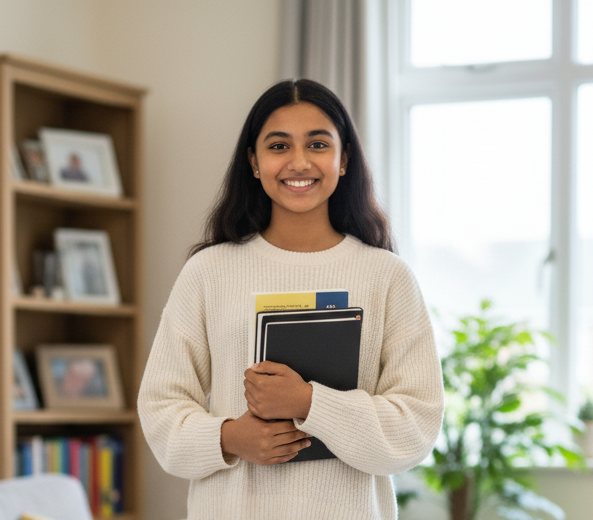 Smiling student holding her books